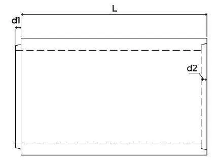 Box Culvert technical drawing — Side view: unit length L, with the joint offsets d1 and d2 at the two ends.